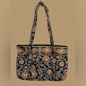 Vera Bradley Tote Bag Siena Sunset Black Tan Quilted Cotton Shoulder Bag Pockets